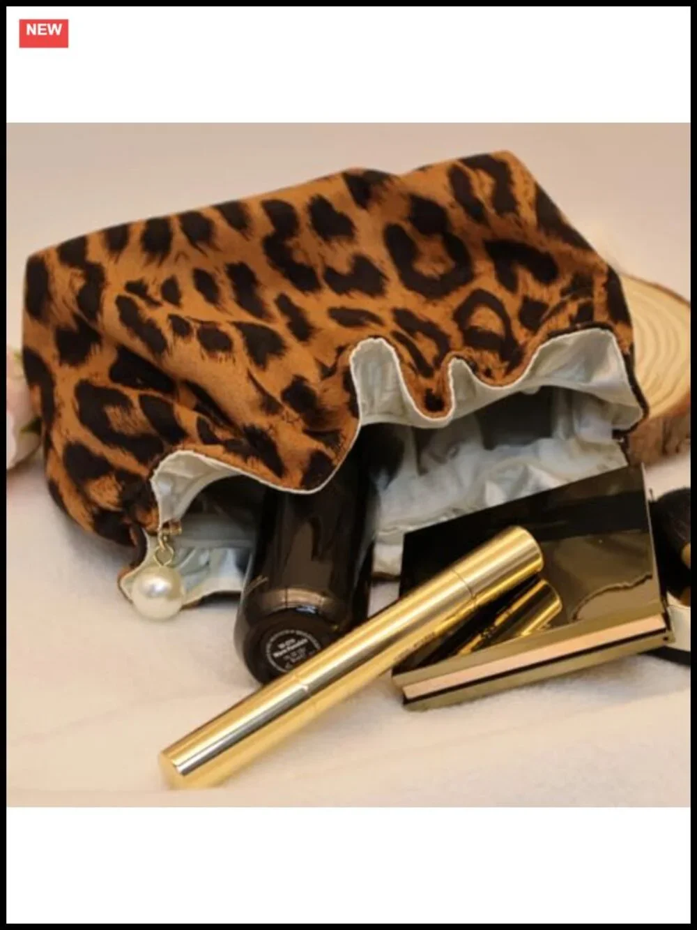 Leopard Makeup Bag Cosmetic Pouch Travel Toiletry Organizer Pearl Zipper